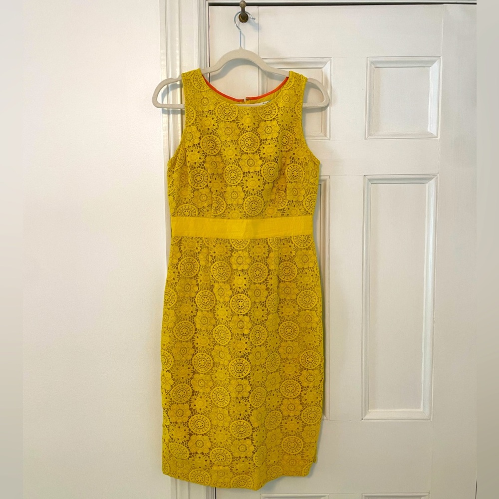 Boden Yellow Lace Sheath Midi Dress Size 6L Lined Sleeveless